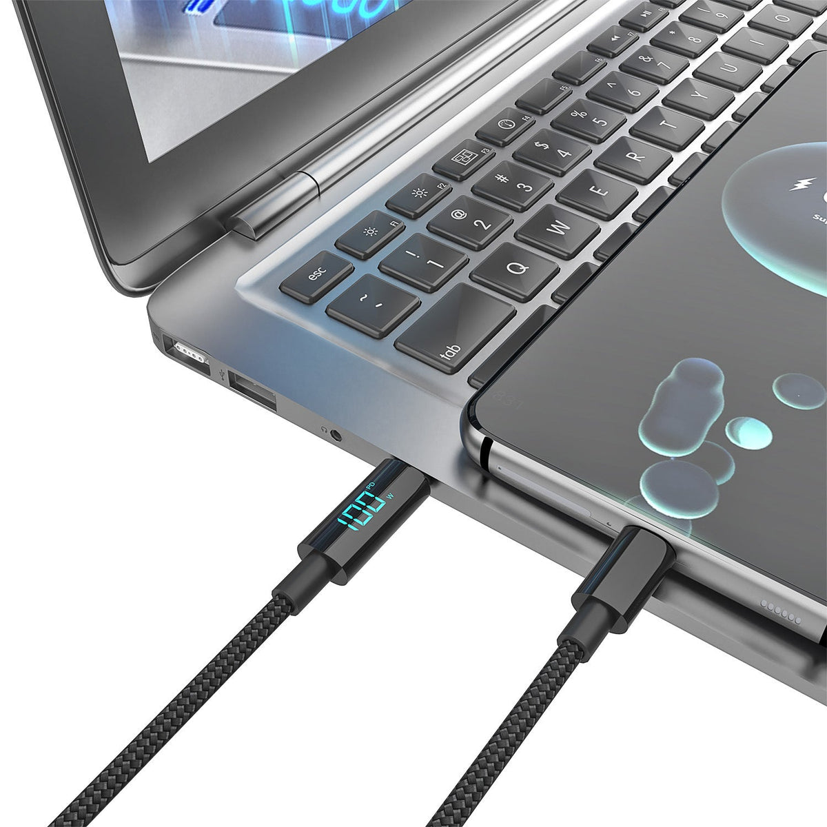100W digital fast charging braided data cable Type-C mobile charging cable 16 fast charging cable compatible with 66W 1.2m